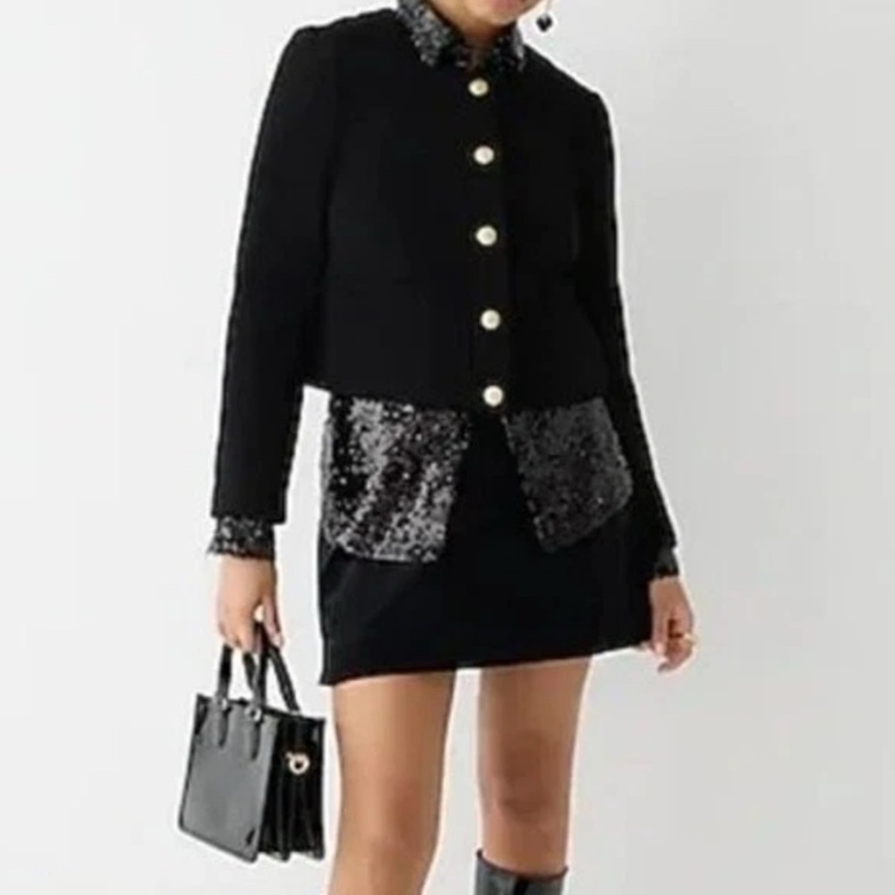 J. Crew Louisa Lady Jacket in Italian Boiled Wool Women's SZ 14 Gorgeous Black